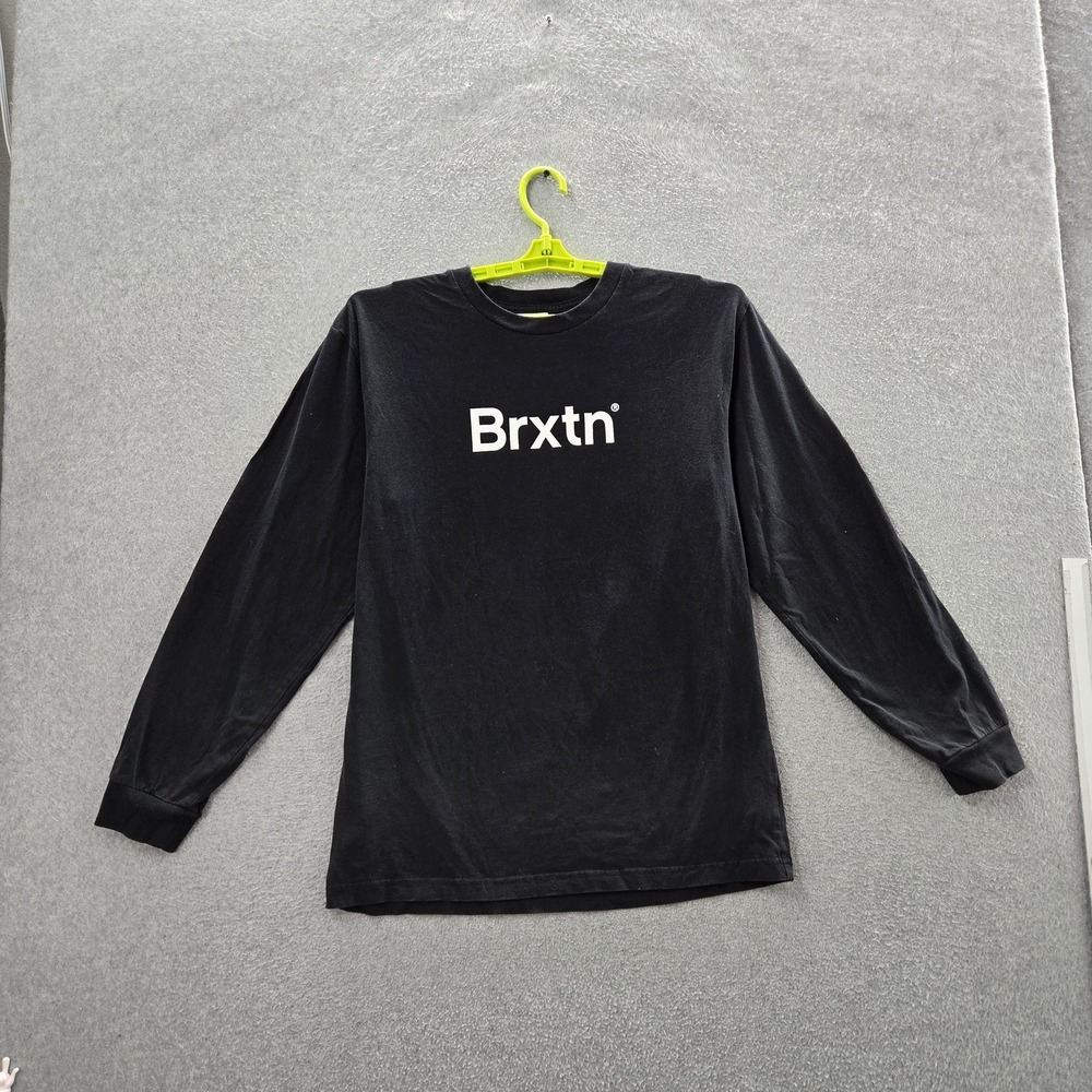 Brixton Men Shirt M Black Graphic Logo Abstract Standard Fit Long Sleeve